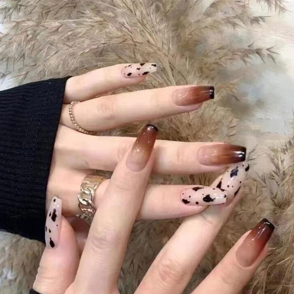 Nude to Brown Ombre Cow Print Coffin Nails Nude to Brown Ombre Cow Print Coffin Nails — Winter Coffin Nails