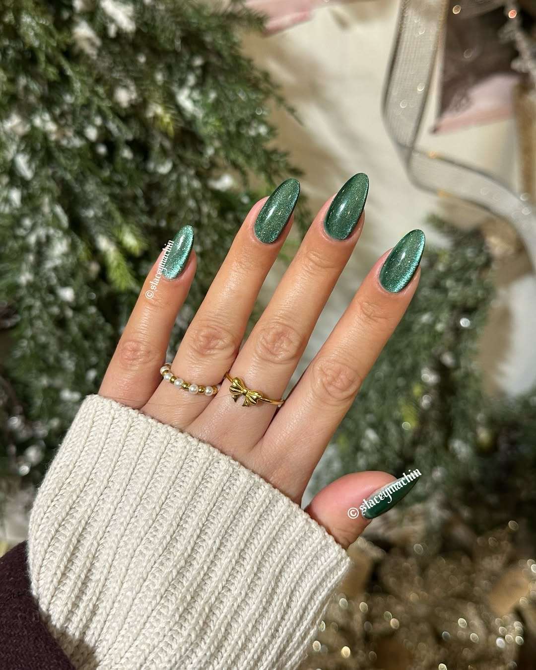 Cat-Eye Glossy Visual Idea — Medium Length Winter Nails