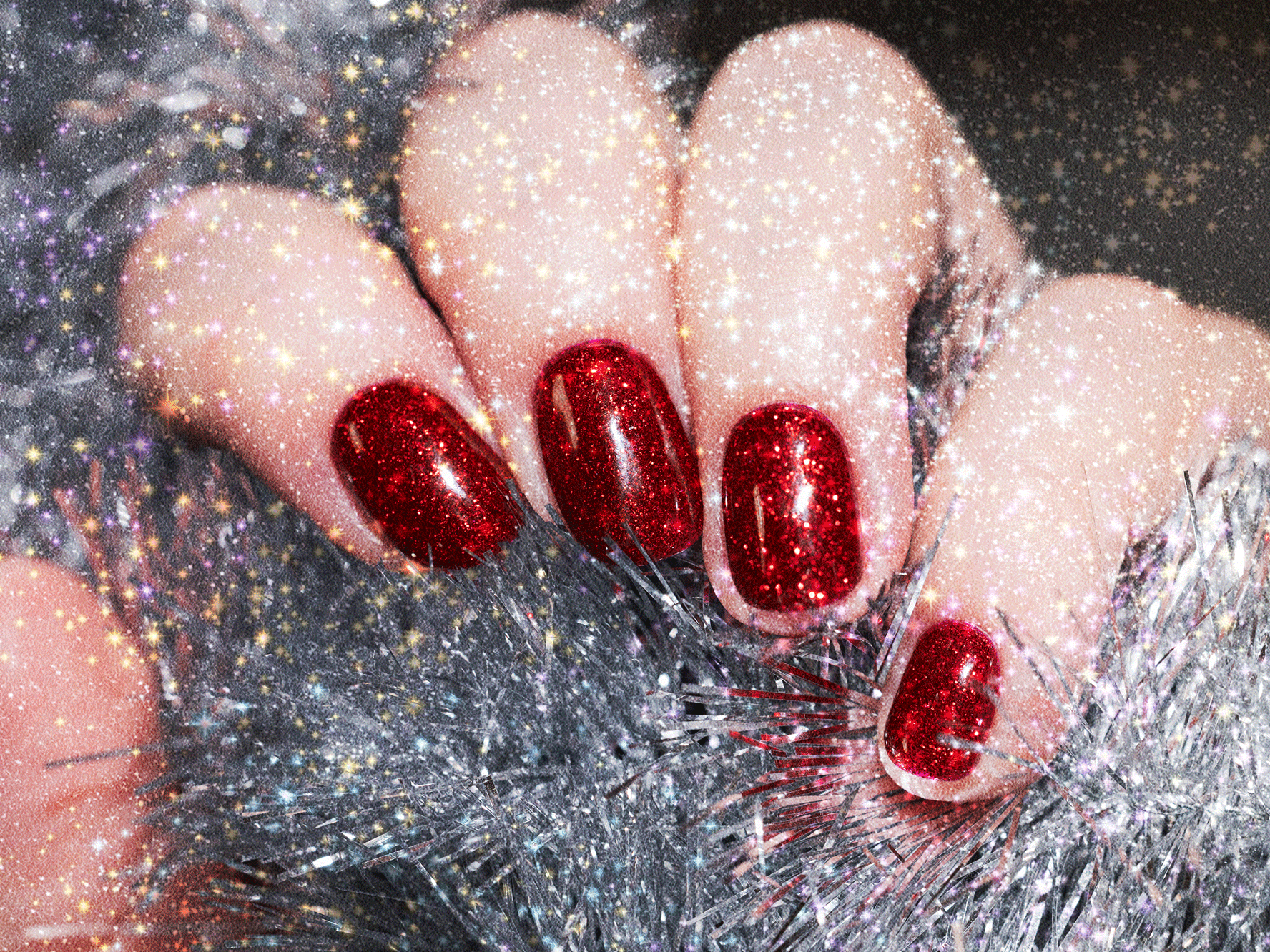 Sparkling Deep Red Glitter Short Round Sparkling Deep Red Glitter Short Round — Winter Nail Colors for Women Over 60