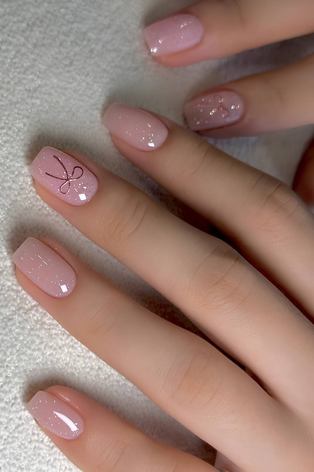 Dark Grey Glitter Accent Nails — Short Winter Nails