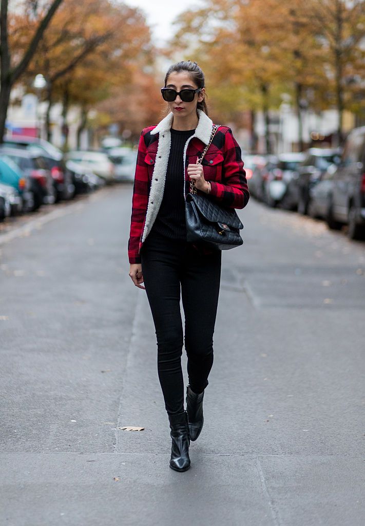 Plaid Sherpa Jacket Over Black Skinny Jeans Plaid Sherpa Jacket Over Black Skinny Jeans — Winter Outfits with Jeans