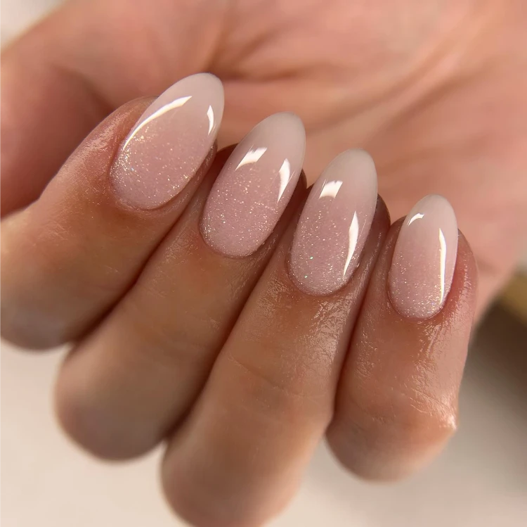 Sheer Pink to White Ombre Almonds — Natural Winter Nails