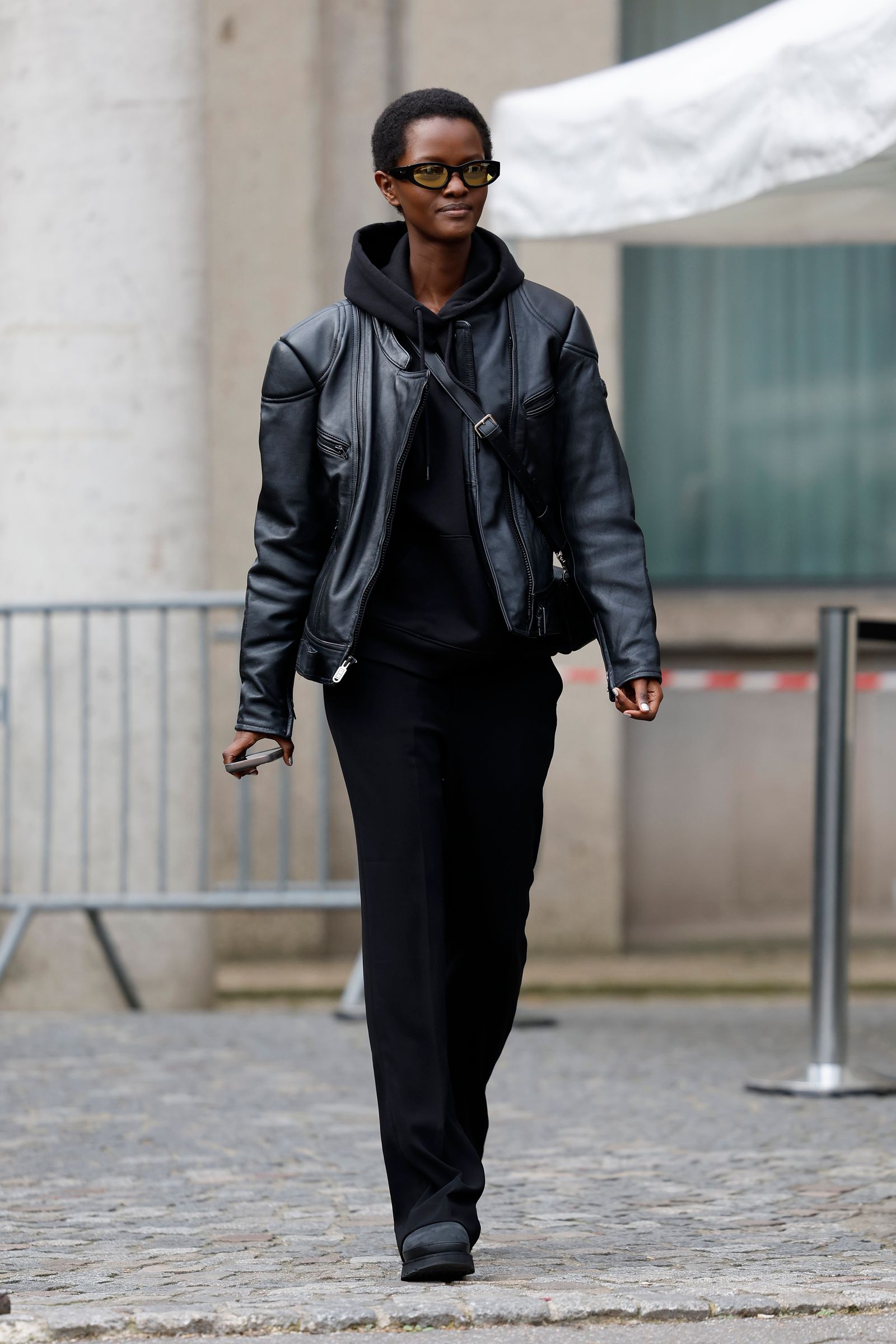 Monochromatic Leather Moto Jacket and Hoodie Monochromatic Leather Moto Jacket and Hoodie — Hoodie Outfits
