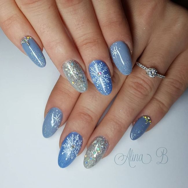 Light Blue Silver White Visual Idea — Winter Wonderland Nails