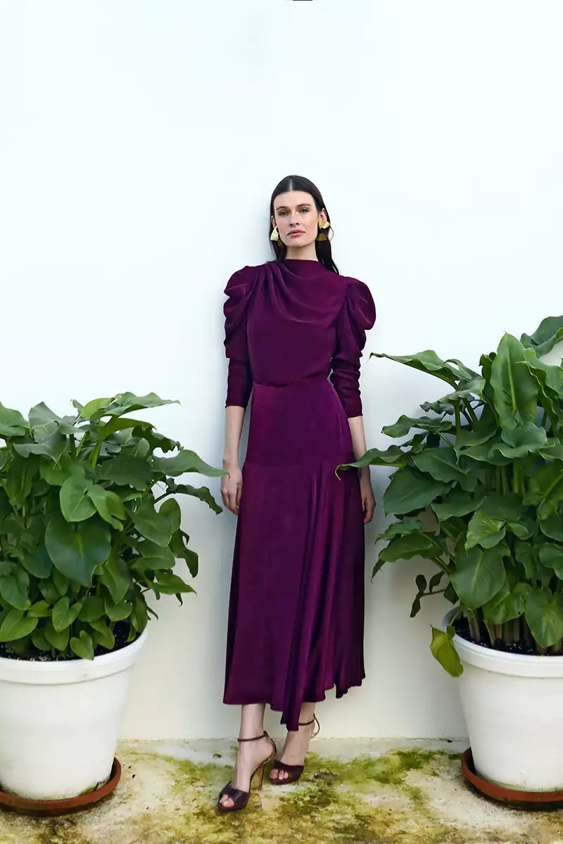 Burnt Orange Draped Satin Dress Burnt Orange Draped Satin Dress — Winter Wedding Guest Outfits