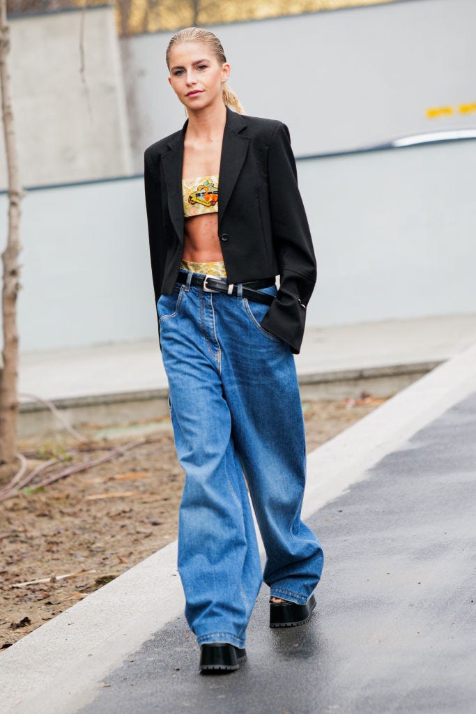 Extremely Wide Leg Jeans with Cropped Blazer Extremely Wide Leg Jeans with Cropped Blazer — Winter Outfits with Wide Leg Jeans