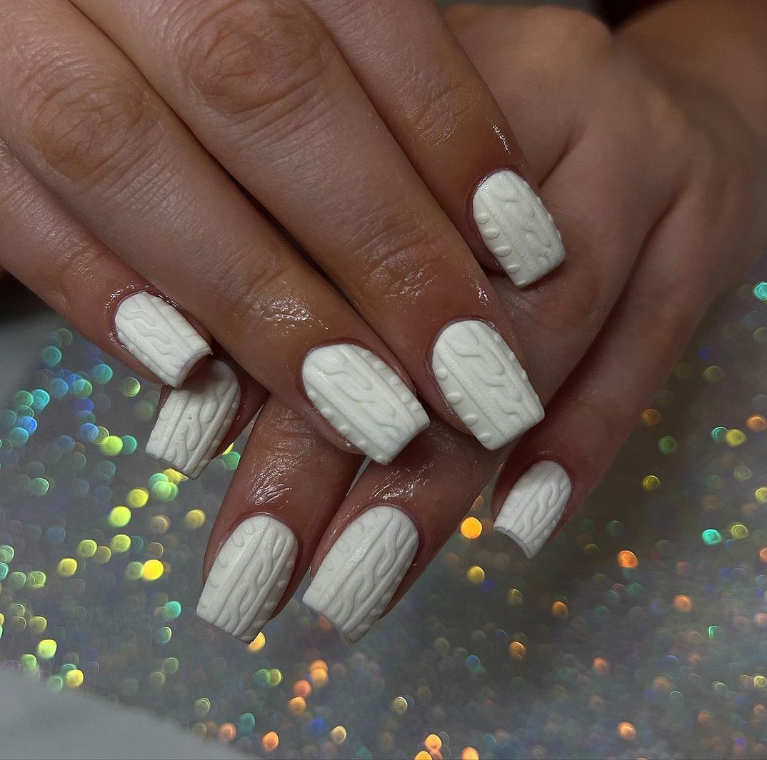 Matte White Raised Cable Knit Matte White Raised Cable Knit — Sweater Nails
