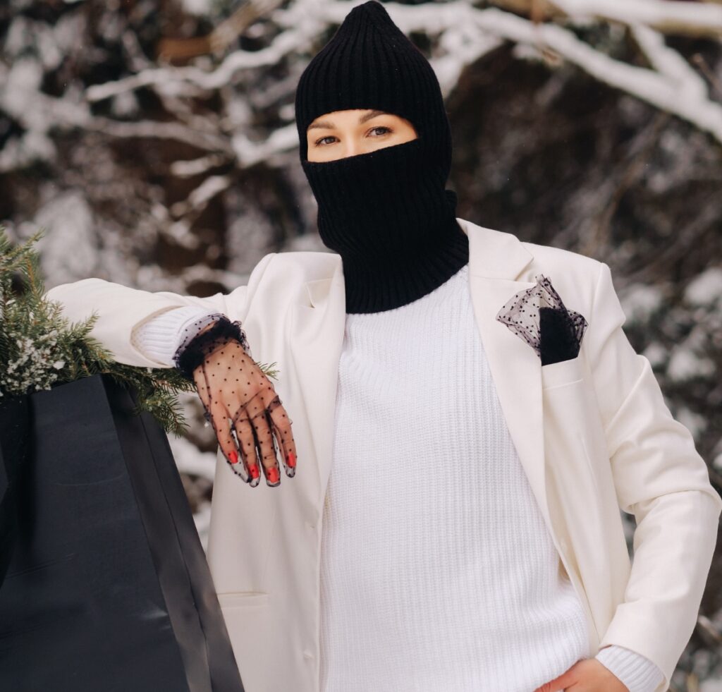 White Blazer and Balaclava Winter Streetwear Statement — Winter Streetwear Outfits