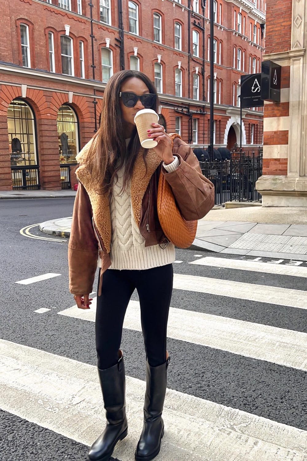 Shearling Lined Jacket and Cable Knit Shearling Lined Jacket and Cable Knit — Colorful Winter Outfits