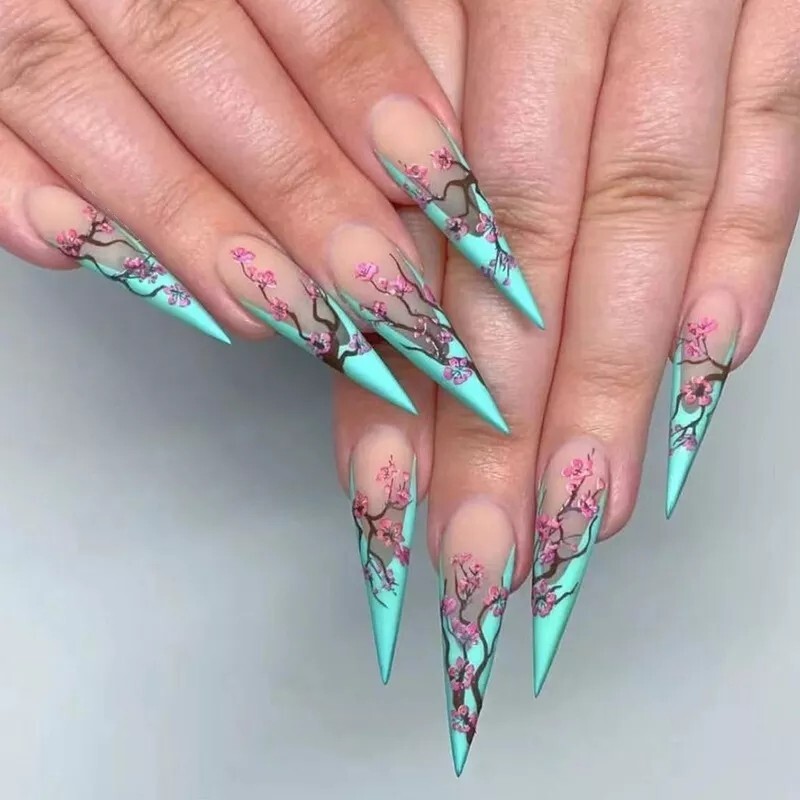 Cherry Blossom Ombre French Tips Visual Idea Cherry Blossom Ombre French Tips Visual Idea — Winter Stiletto Nails
