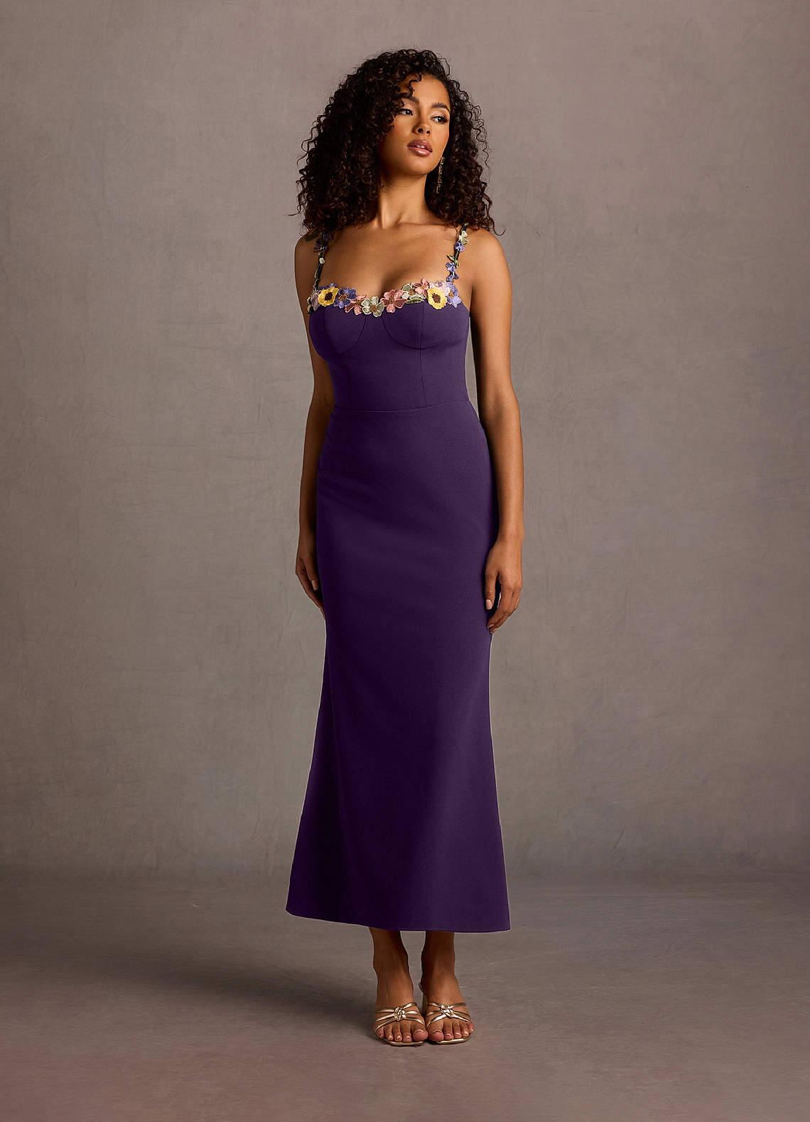 Deep Purple Sleeveless Maxi Dress with Floral Neckline Deep Purple Sleeveless Maxi Dress with Floral Neckline — Royal Purple Outfits