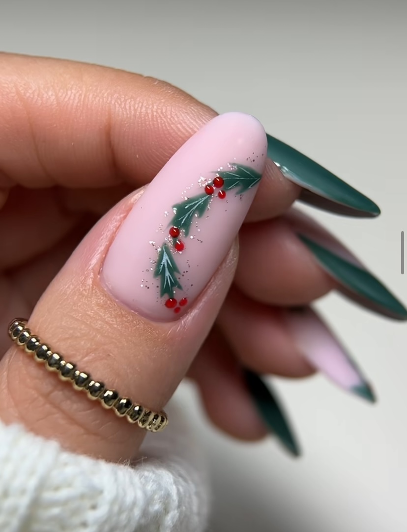 Holly Berry Christmas Almond Nails — Winter Gel Nails