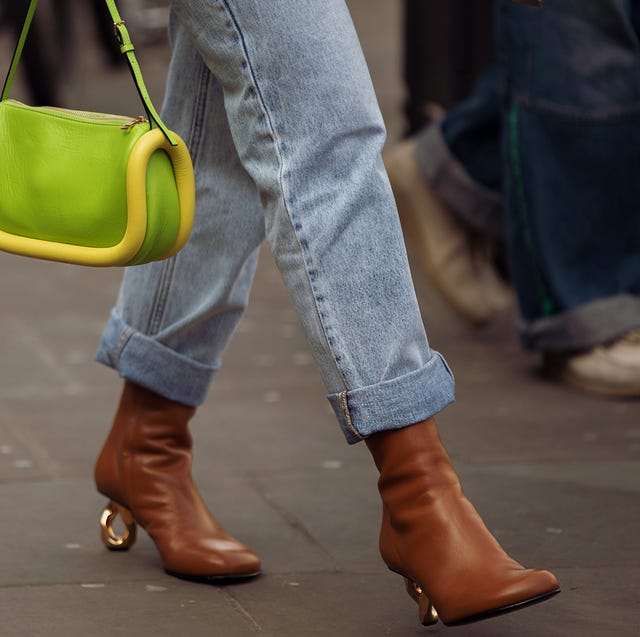 Brown Leather Ankle Boots with Sculptural Heels and Cuffed Jeans Brown Leather Ankle Boots with Sculptural Heels and Cuffed Jeans — Ankle Boots Outfits