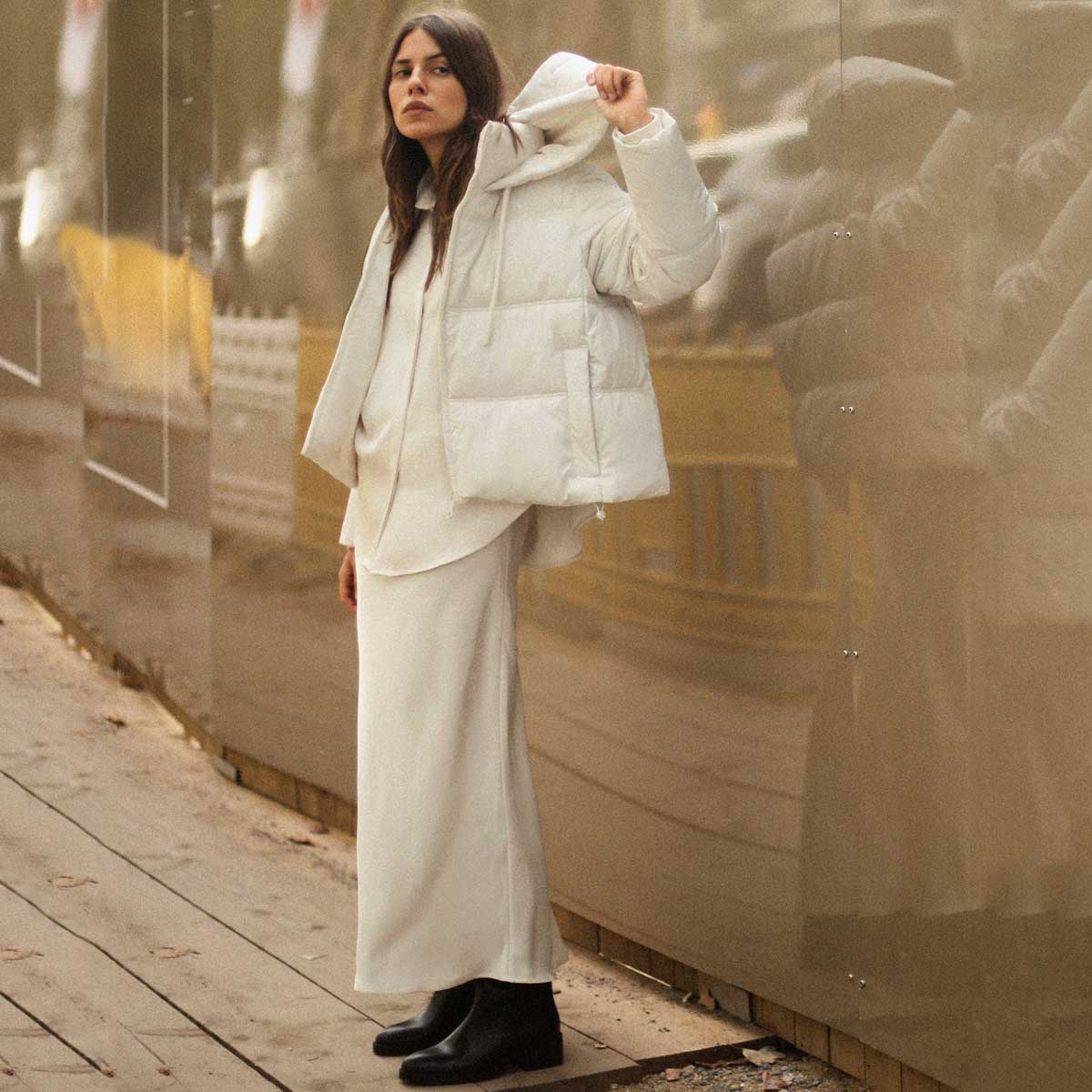White Maxi Skirt with Oversized White Puffer Jacket White Maxi Skirt with Oversized White Puffer Jacket — Winter White Outfits