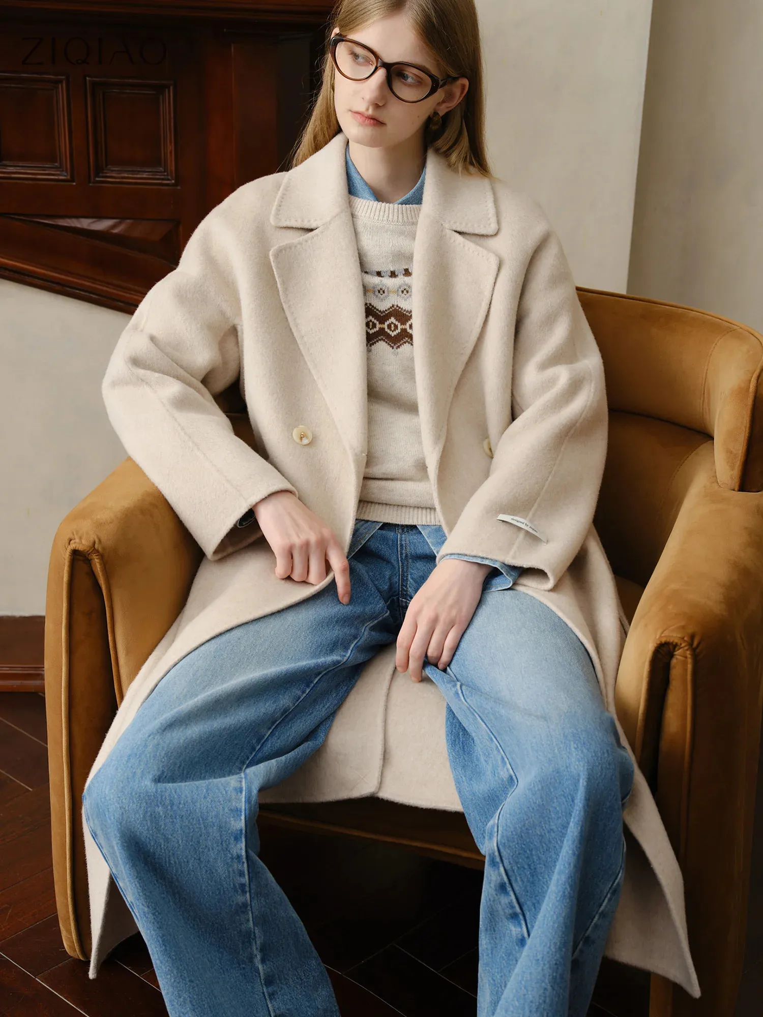 Cream Wool Coat Over Cable-Knit and Denim Cream Wool Coat Over Cable-Knit and Denim — Winter Outfits for Petite Women