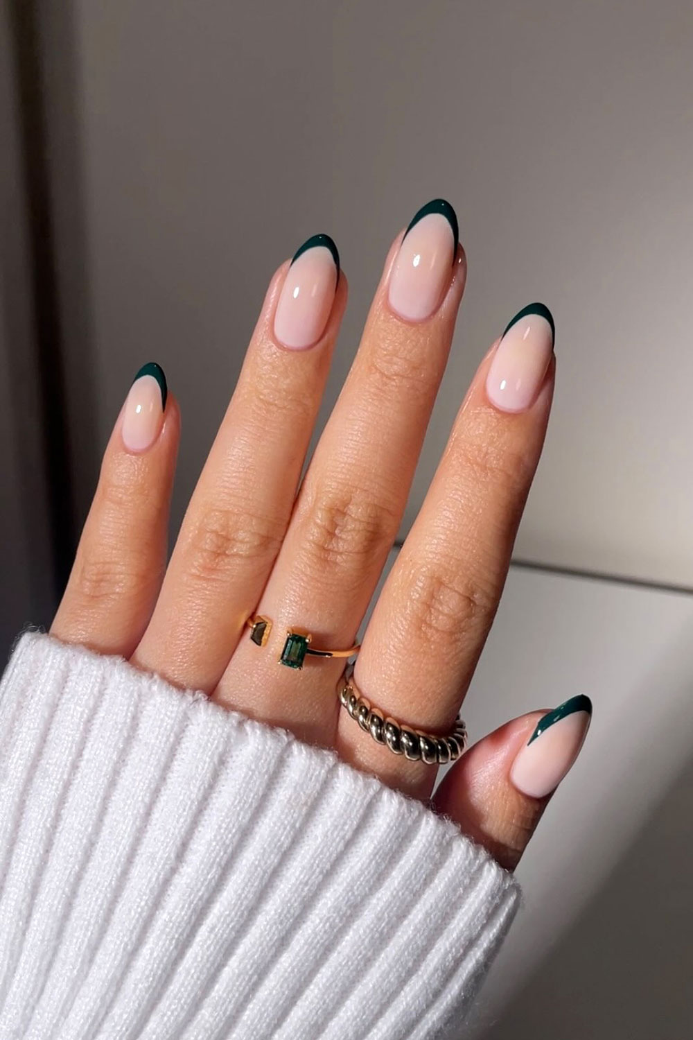 Dark Green French Tips On All Nails Visual Idea — Simple Winter Nails