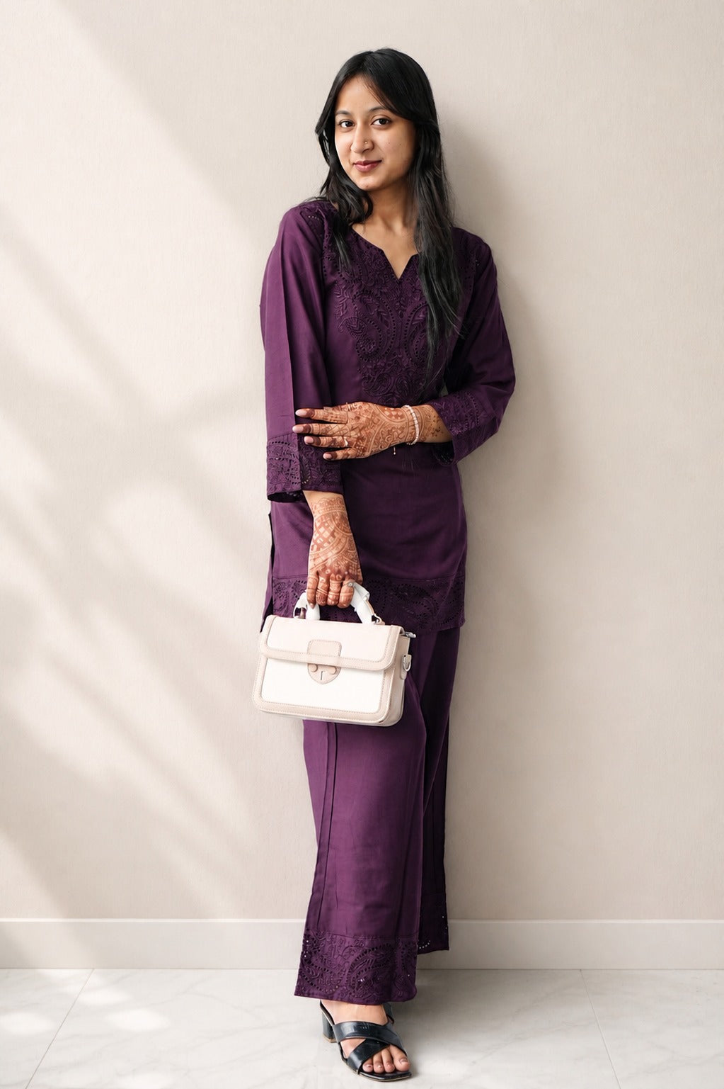 Deep Purple Embroidered Kurta Set with Straight Pants Deep Purple Embroidered Kurta Set with Straight Pants — Royal Purple Outfits
