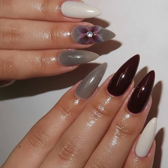 Mixed Colors with 3D Floral Accent Mixed Colors with 3D Floral Accent — Winter Nail Colors