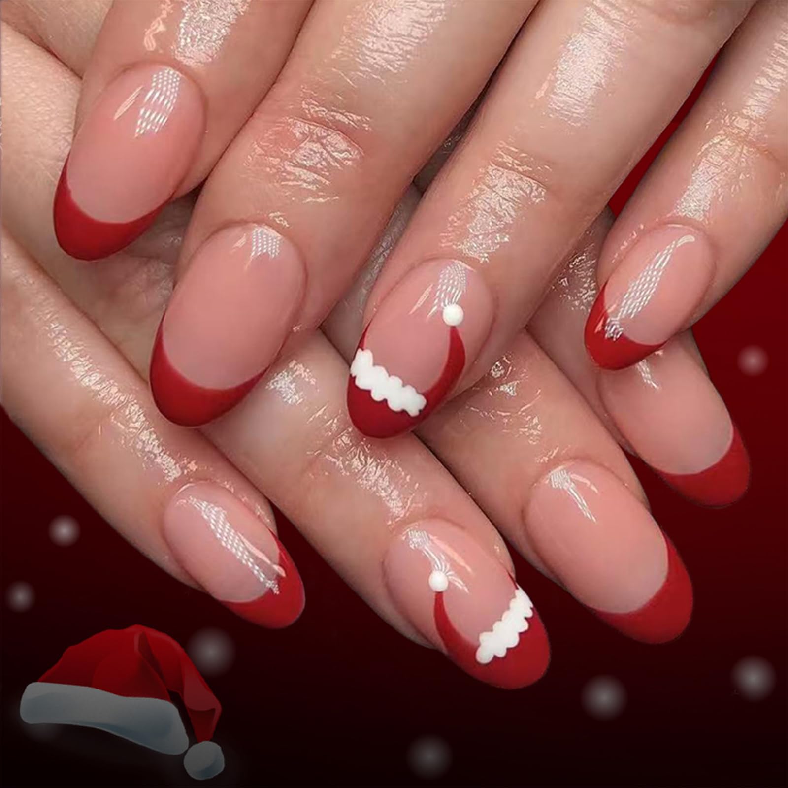 Santa Hat French Tip Nails — Cute Winter Nails