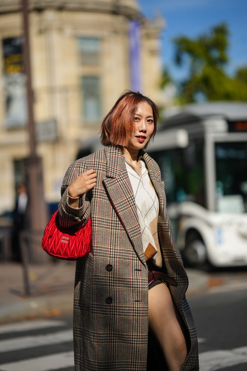Grey V-Neck Sweater and Shorts with Over-the-Knee Boots — Preppy Winter Outfits