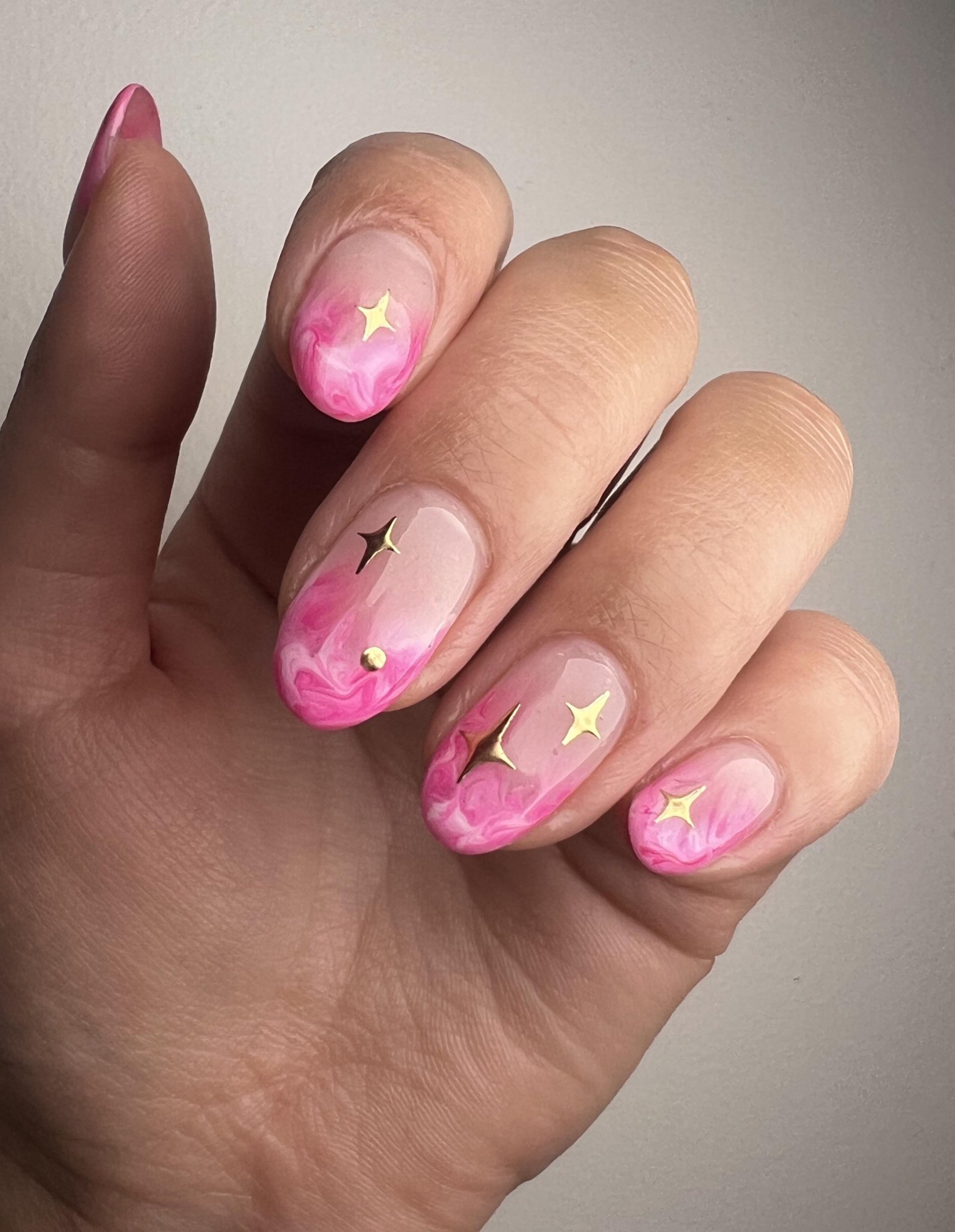 Pink White Gold Visual Idea — Winter Marble Nails