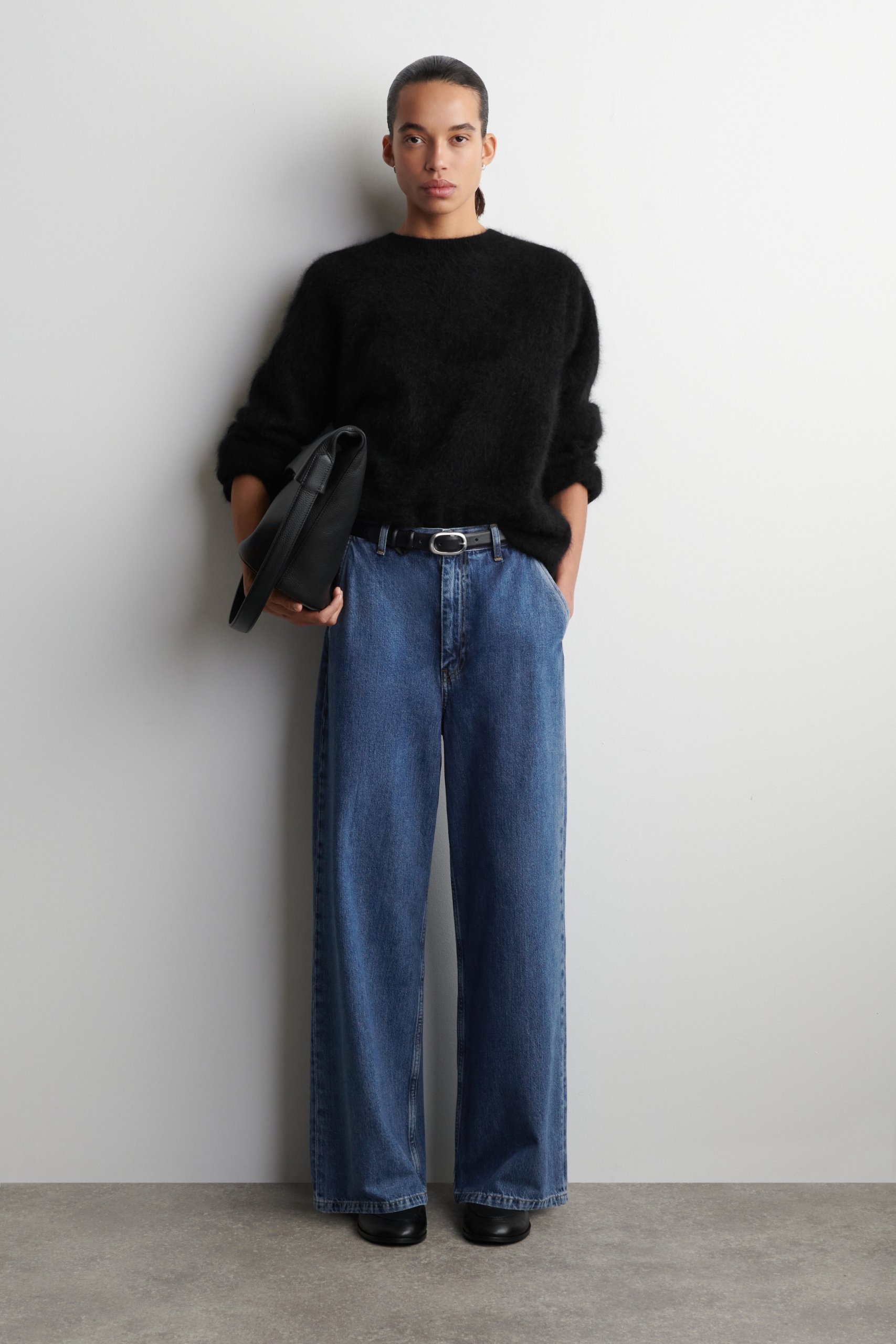 Fuzzy Black Sweater and Wide Leg Jeans Fuzzy Black Sweater and Wide Leg Jeans — Winter Outfits with Wide Leg Jeans