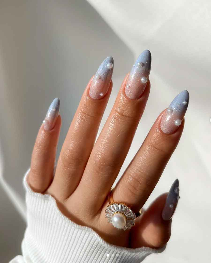 Blue to Pink Gradient with Pearls Blue to Pink Gradient with Pearls — Pastel Winter Nails