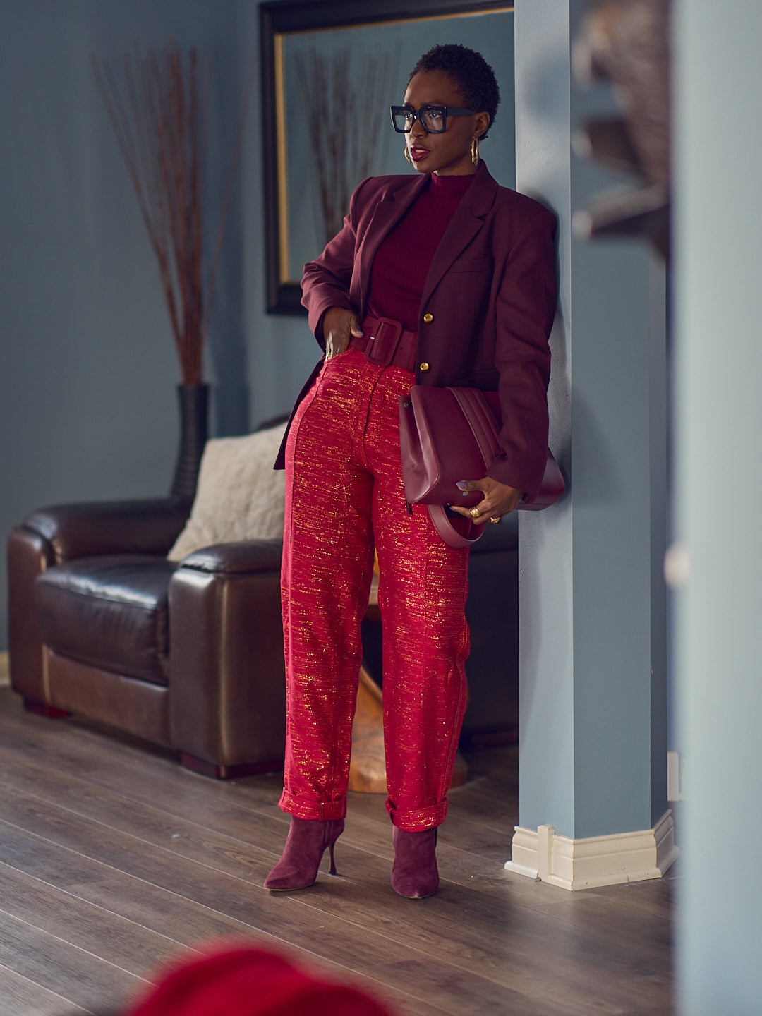 Burgundy Suit: Polished Winter Evening Ensemble Burgundy Suit: Polished Winter Evening Ensemble — Winter Going Out Outfits