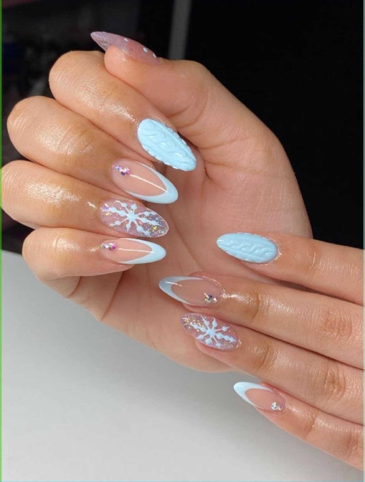 Light Blue French Knit Snowflakes Light Blue French Knit Snowflakes — Sweater Nails