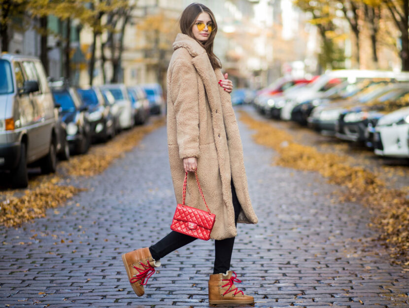 Beige Teddy Coat with Black Base and Tan Boots — Teddy Coat Outfits