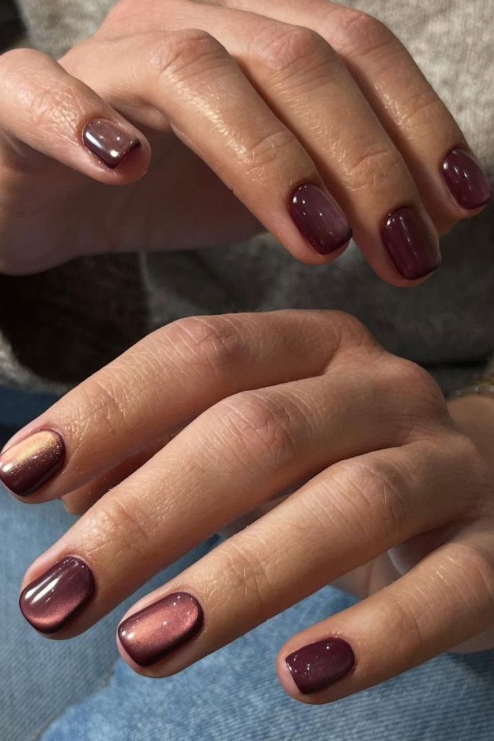 Shimmer Cat Eye Visual Idea — Short Winter Square Nails