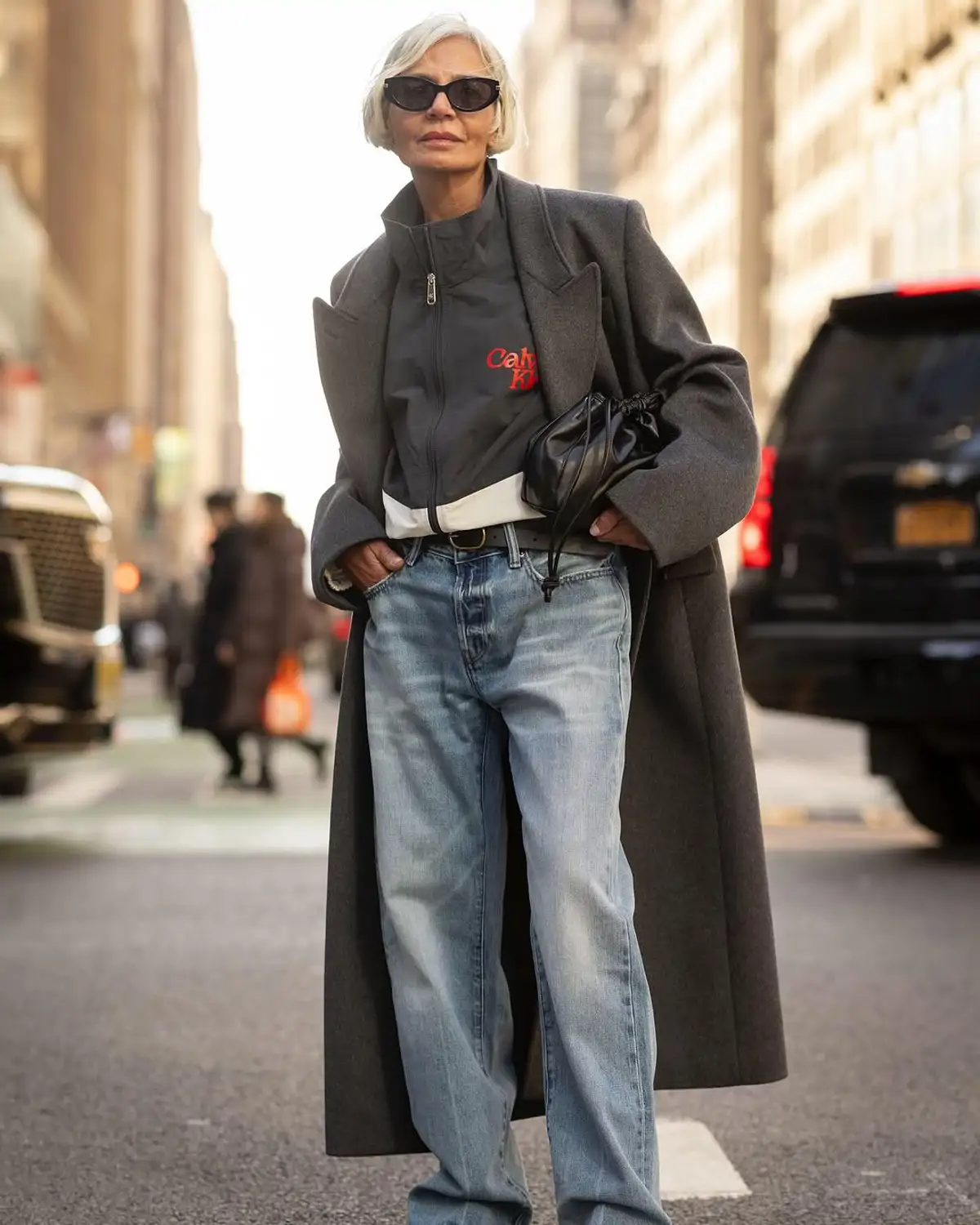 Long Grey Wool Coat with Zip-Up Jacket and Loafers Long Grey Wool Coat with Zip-Up Jacket and Loafers — Winter Outfits for Women Over 60