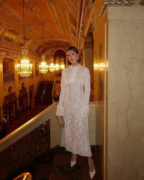 Intricate Lace Midi Dress: Elegant Winter Party Attire Intricate Lace Midi Dress: Elegant Winter Party Attire — Winter Going Out Outfits