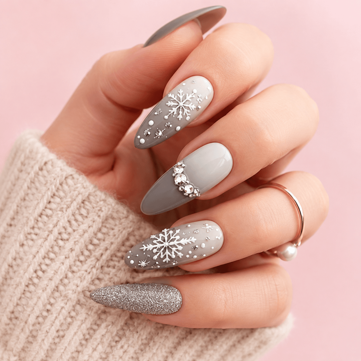 Grey Gradient Stiletto Nails — Cute Winter Nails