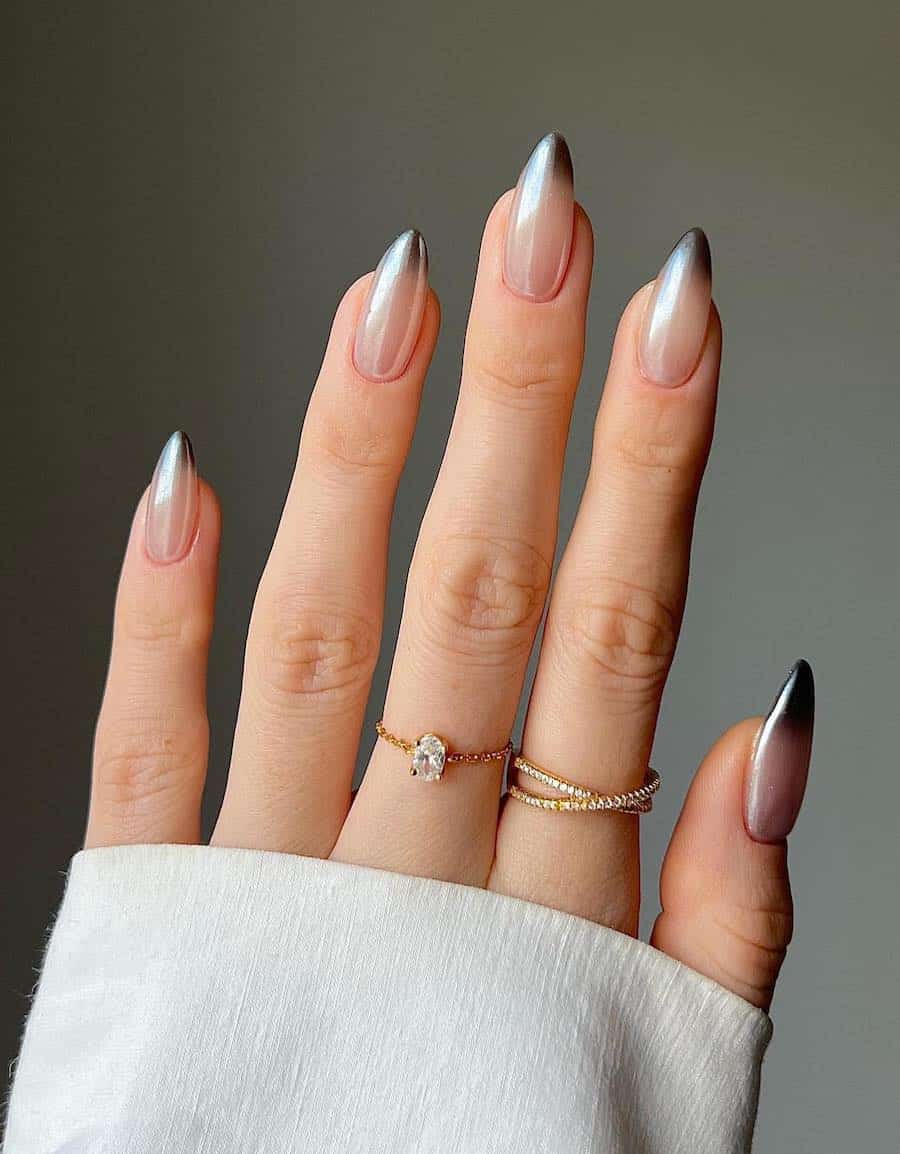 Holographic Chrome Pink to Blue Green — Winter Ombre Nails