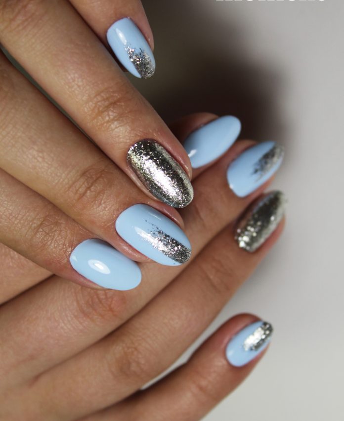 Light Blue and Silver Glitter Nails — Classy Winter Nails