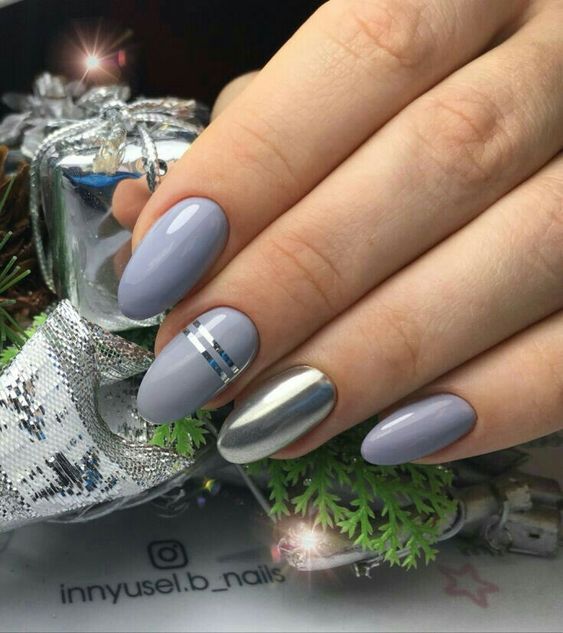 Glossy Chrome Visual Idea — Winter Gray Nails