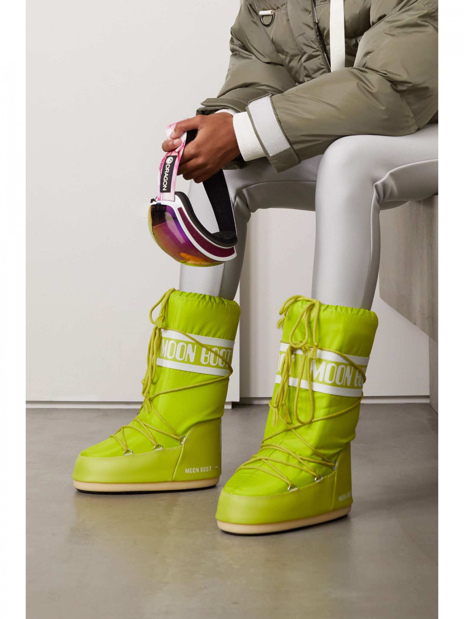 Monochromatic Grey with Lime Green Moon Boots Monochromatic Grey with Lime Green Moon Boots — Moon Boots Outfits