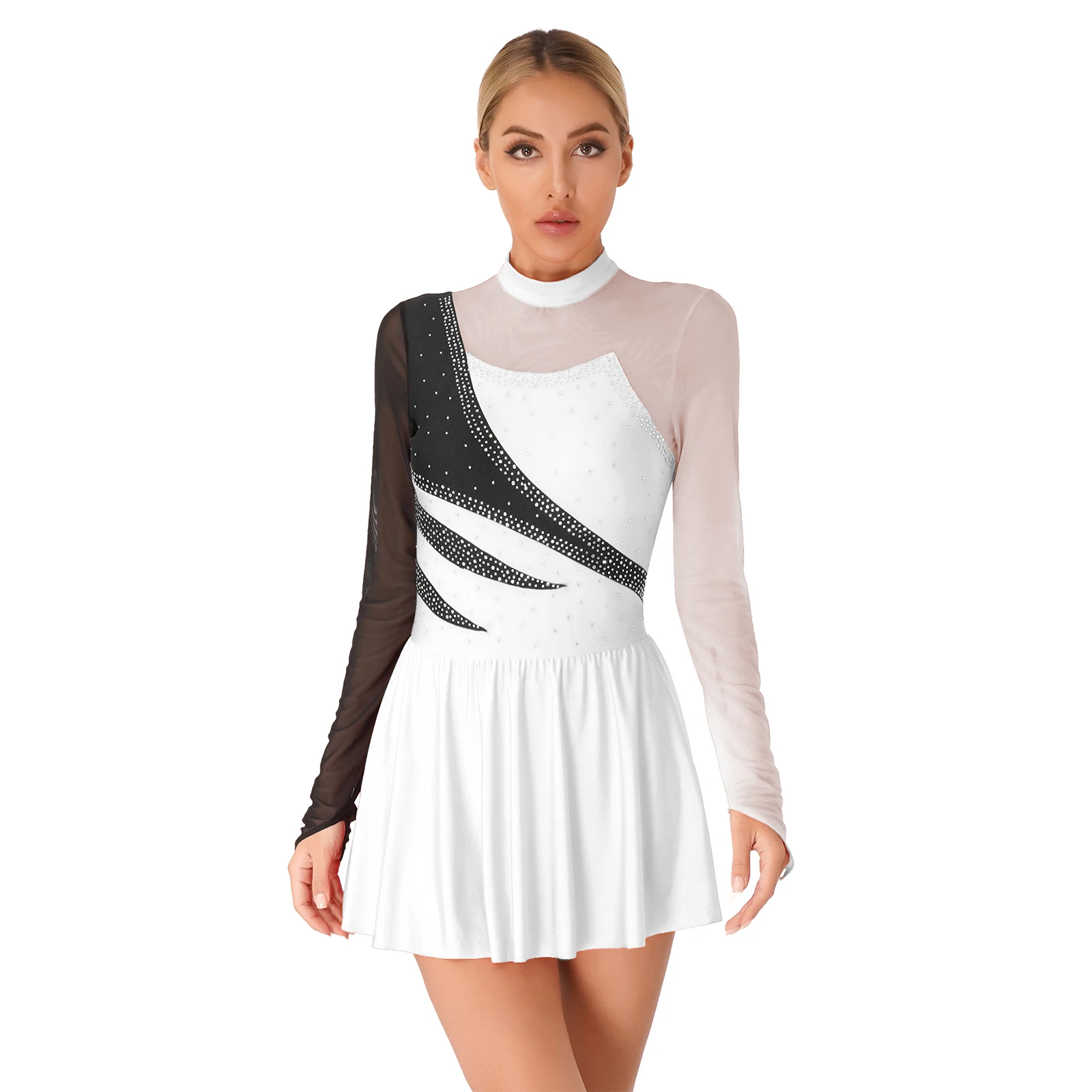 White Ice Skating Dress with Black and Silver Sparkling Bodice Embellishments White Ice Skating Dress with Black and Silver Sparkling Bodice Embellishments — Ice Skating Outfits