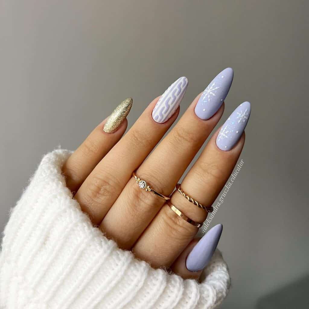 Matte Glitter Matte Lavender Cable Knit — Winter Nails