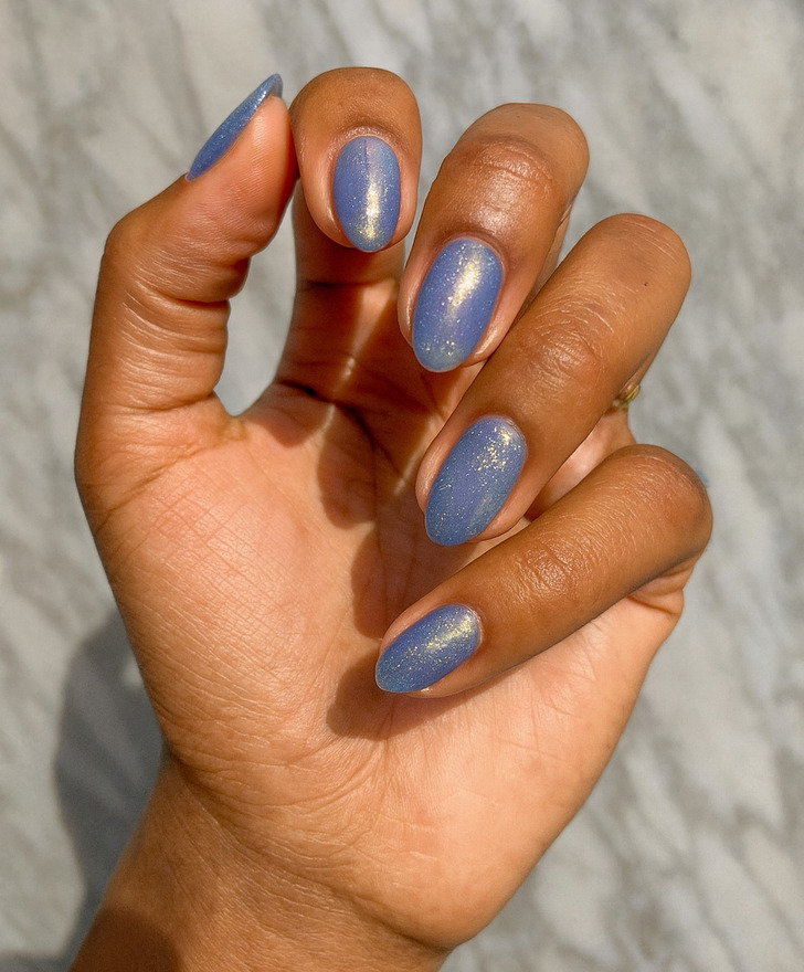 Periwinkle Blue With Gold Shimmer — Cute Winter Nails
