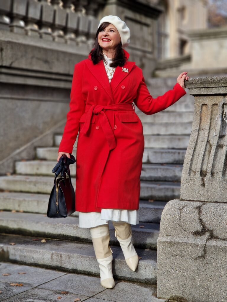 Vibrant Red Double Breasted Belted Wool Coat Vibrant Red Double Breasted Belted Wool Coat — Winter Outfits for Women Over 70