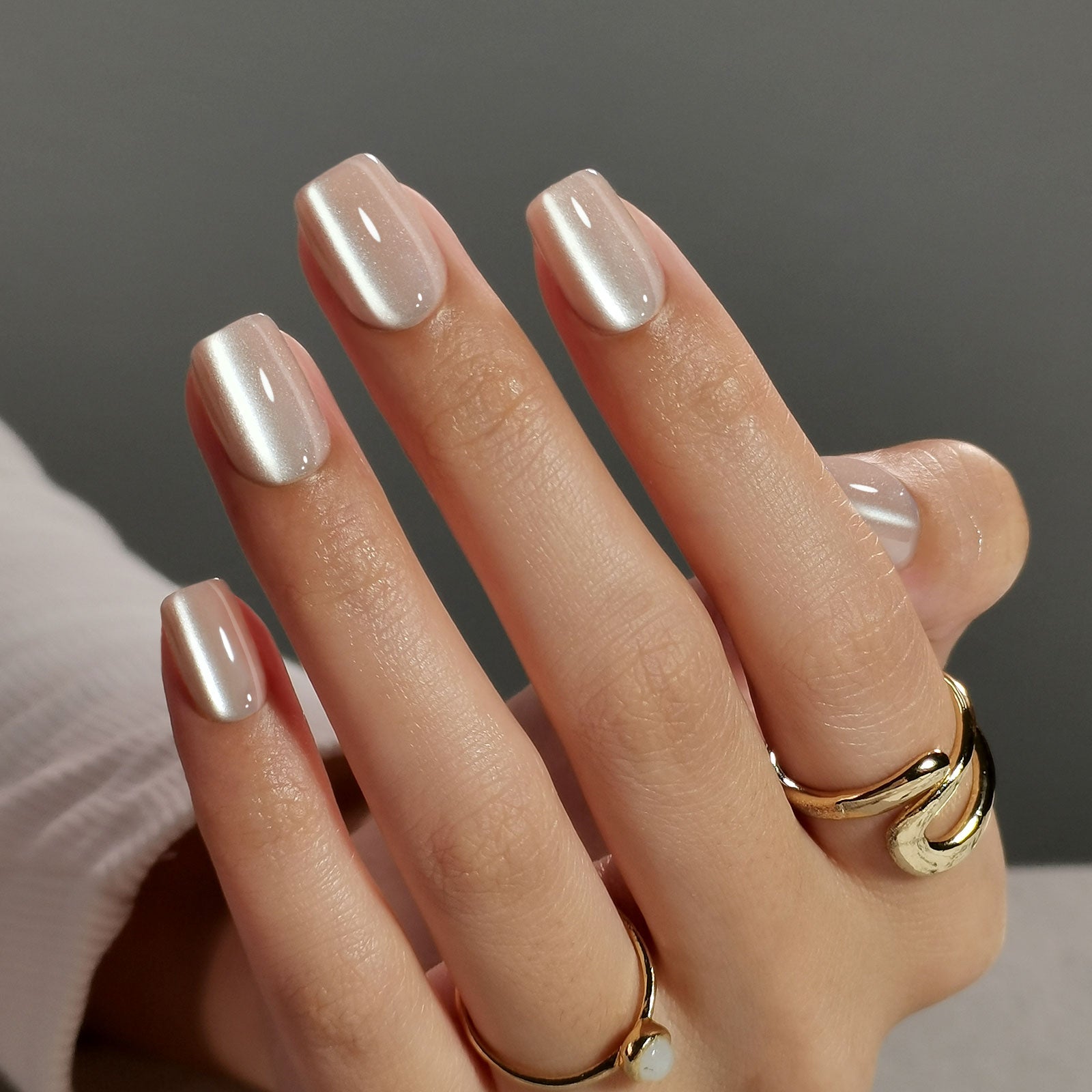 Light Beige With Golden Undertones Visual Idea — Short Winter Square Nails