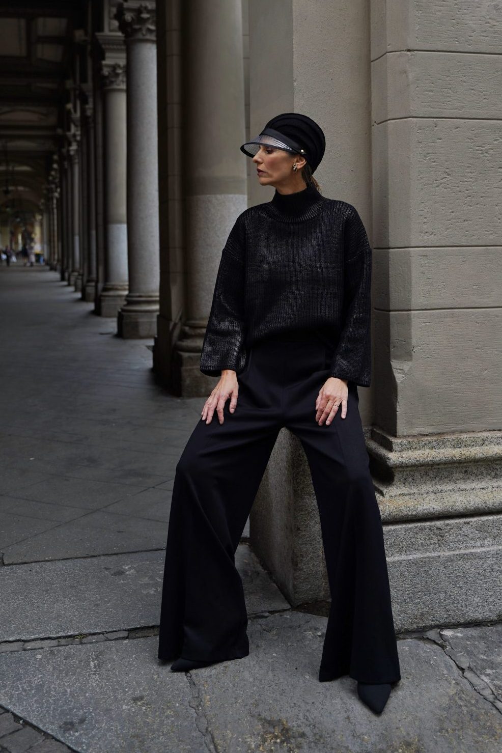 Monochromatic Black Turtleneck and Wide-Leg Trousers — Minimalist Winter Outfits