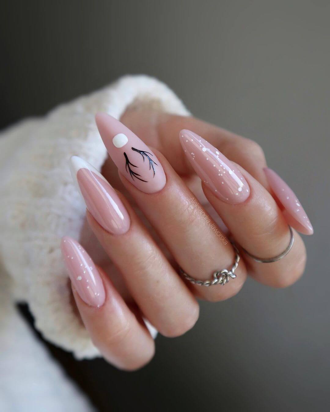 Pale Pink Base White Tips And Accents Visual Idea Pale Pink Base White Tips And Accents Visual Idea — Winter Stiletto Nails