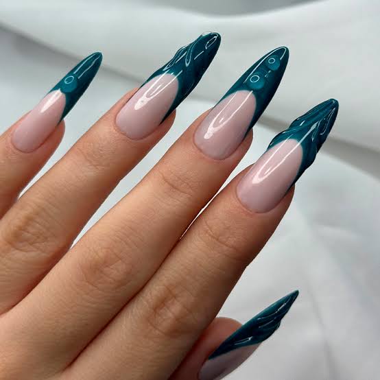 Abstract Teal French Tip Stiletto Abstract Teal French Tip Stiletto — Winter Stiletto Nails
