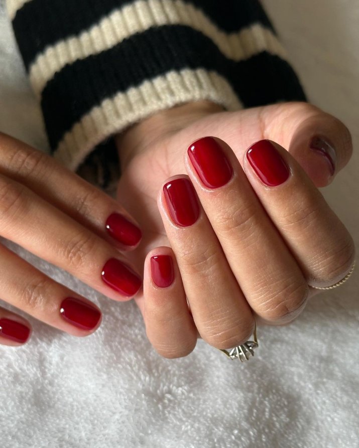 Glossy Visual Idea — Winter Red Nails