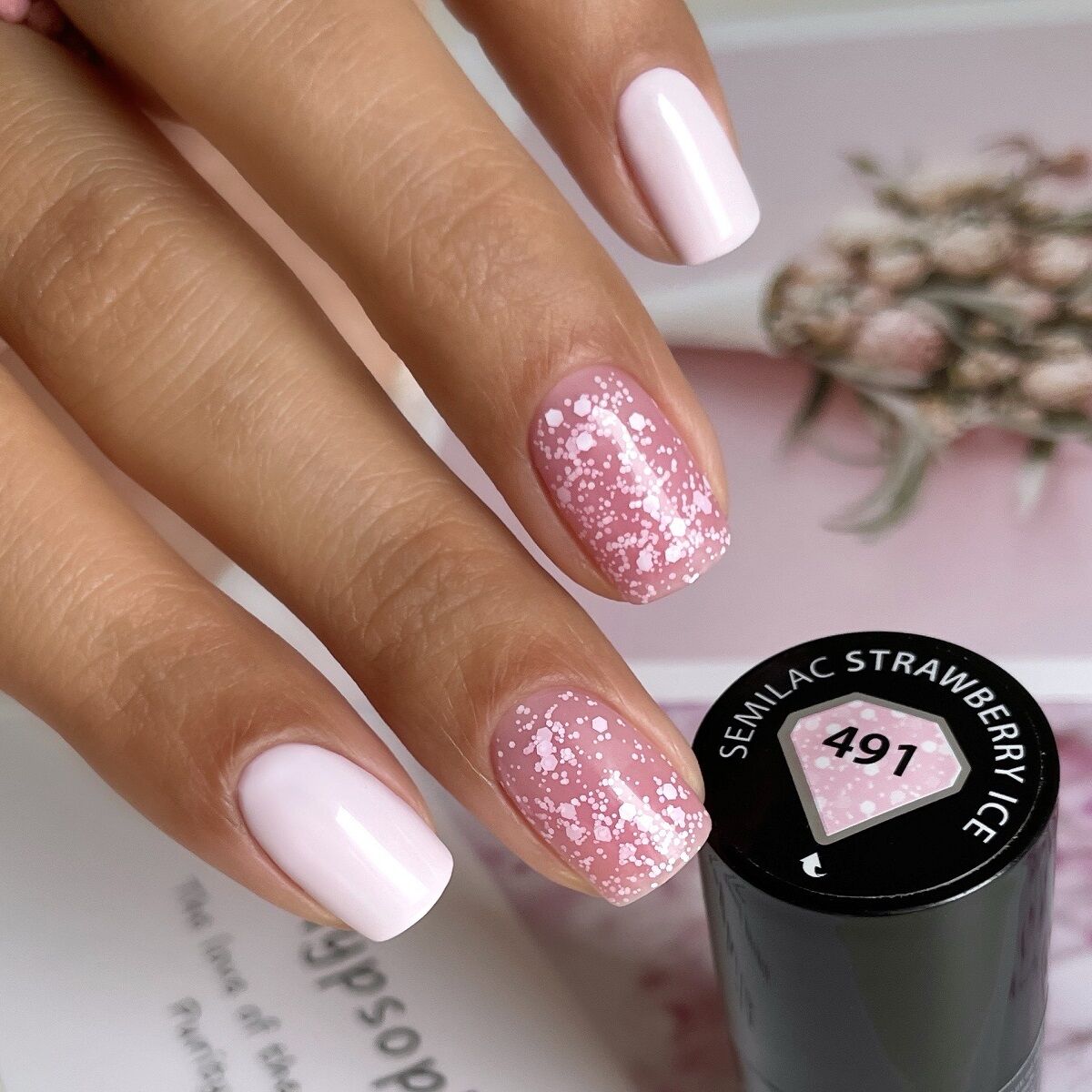 Playful Pink with Speckle Accents — Winter Pink Nails