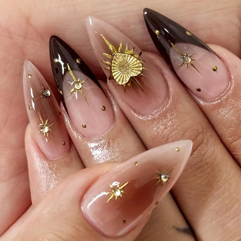 Matte Beige with White Bows and Glitter Almonds — Winter Almond Nails
