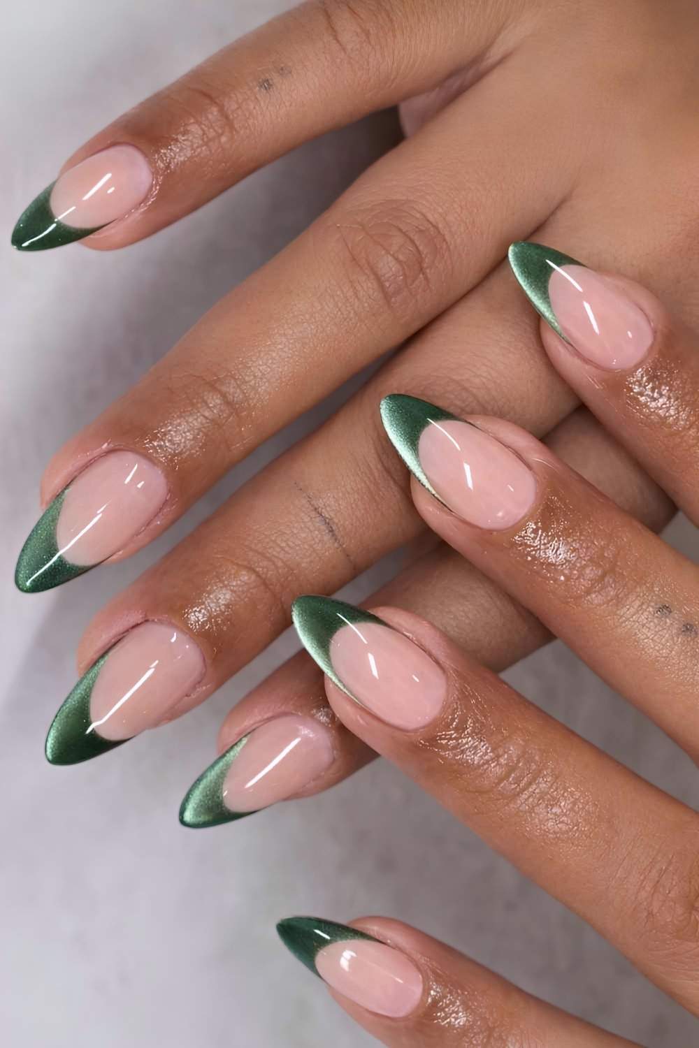 Metallic Green French Tips Long Stiletto Metallic Green French Tips Long Stiletto — Winter Green Nails